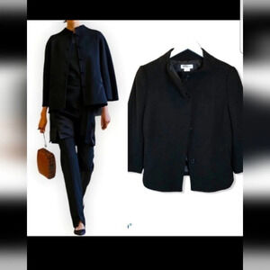 Isaac Mizrahi Black Wool Blend Tweed Jacket size Medium Hidden Buttons
